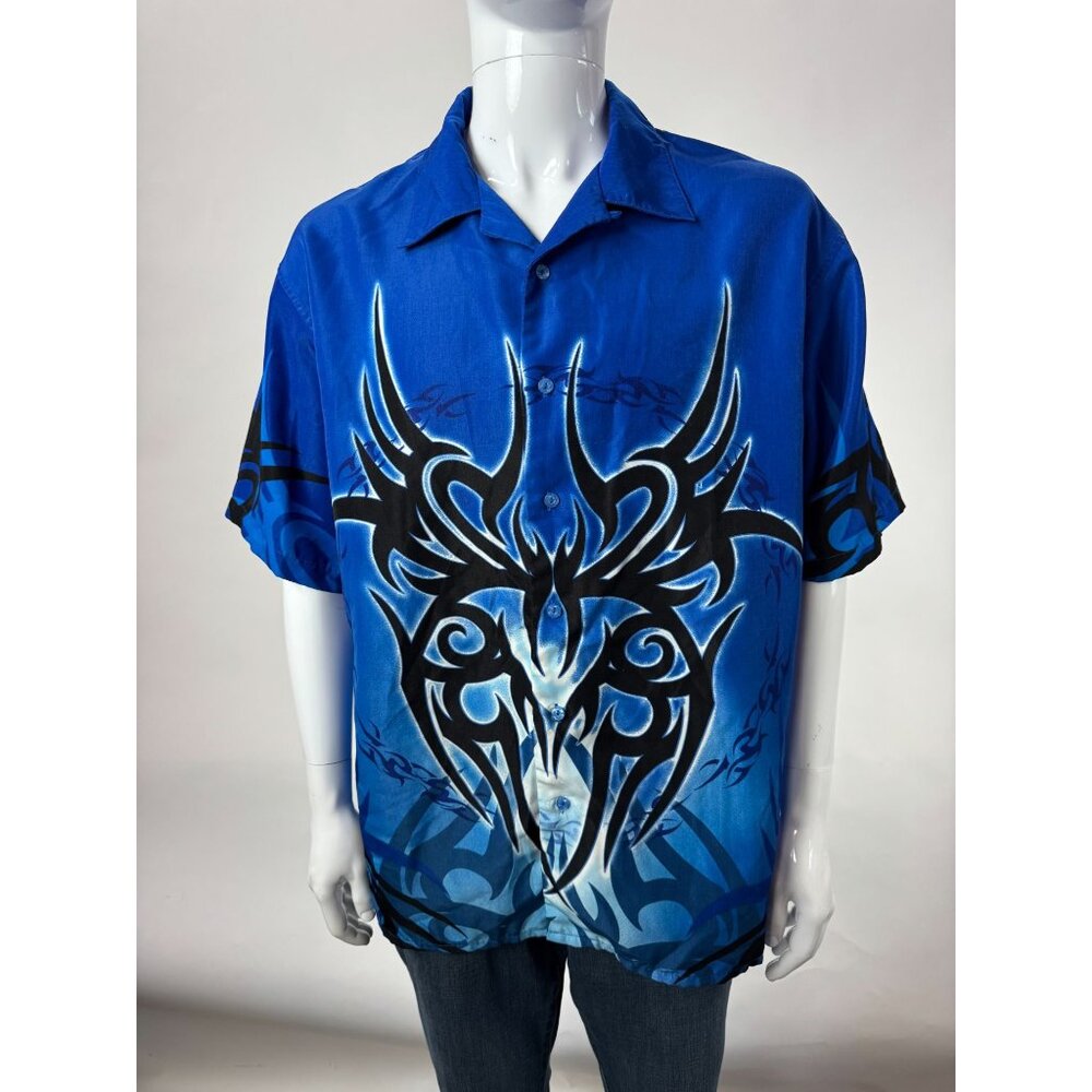 City Impact Mens Tribal Print Blue Button-Up Shirt L 100% Polyester